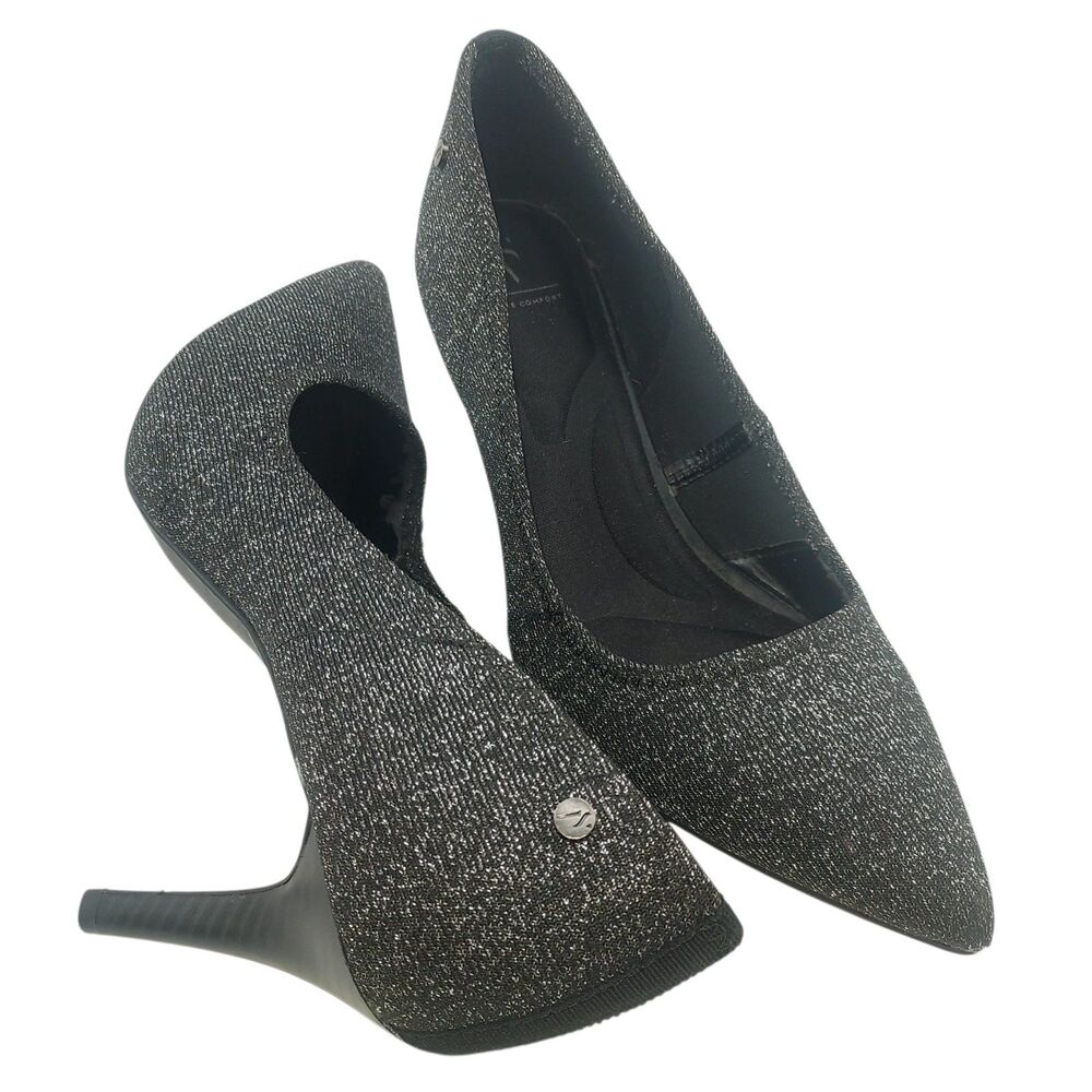Aldo Women 8M Stessy Black & Silver Micro-Glitter Luxe Comfort Mob Wife Pump NEW